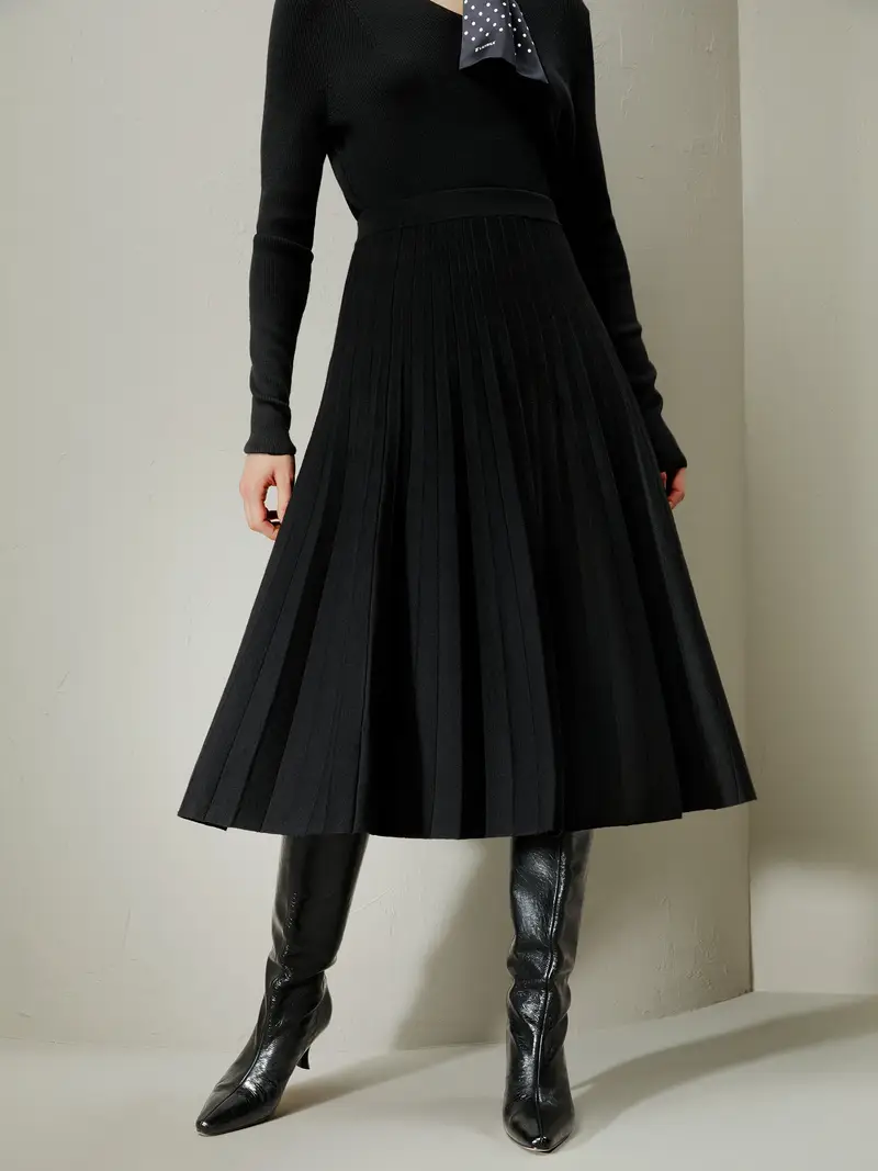 Gonna In Lana Nero Lunghezza Sopra Il Ginocchio 100% Lana Merino Ultra-Fine Adatto Per Un'Ampia Gamma Di Persone