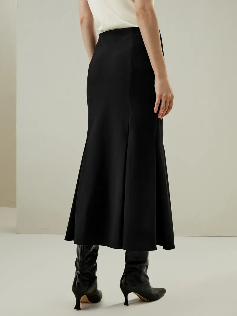 Gonna Lana Lunga Accentuano Le Curve 100% Lana Filata Un'Impressione Duratura Nero