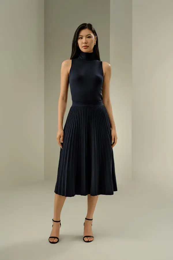 Gonna Lunga Di Lana Vita Elasticalana Merino Lana Merino Minimalismo, Stile Di Lusso Tranquillo Ipoallergenico Blu-Marino