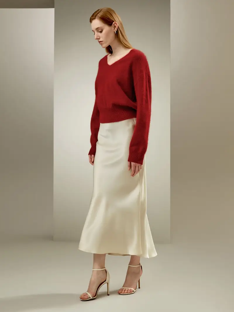 Gonna Lunga Di Seta Un'Atmosfera Classica100% Seta Di Gelso 100% Seta Di Gelso Eleganza Senza Sforzo Drappeggia Bene Giglio Bianco