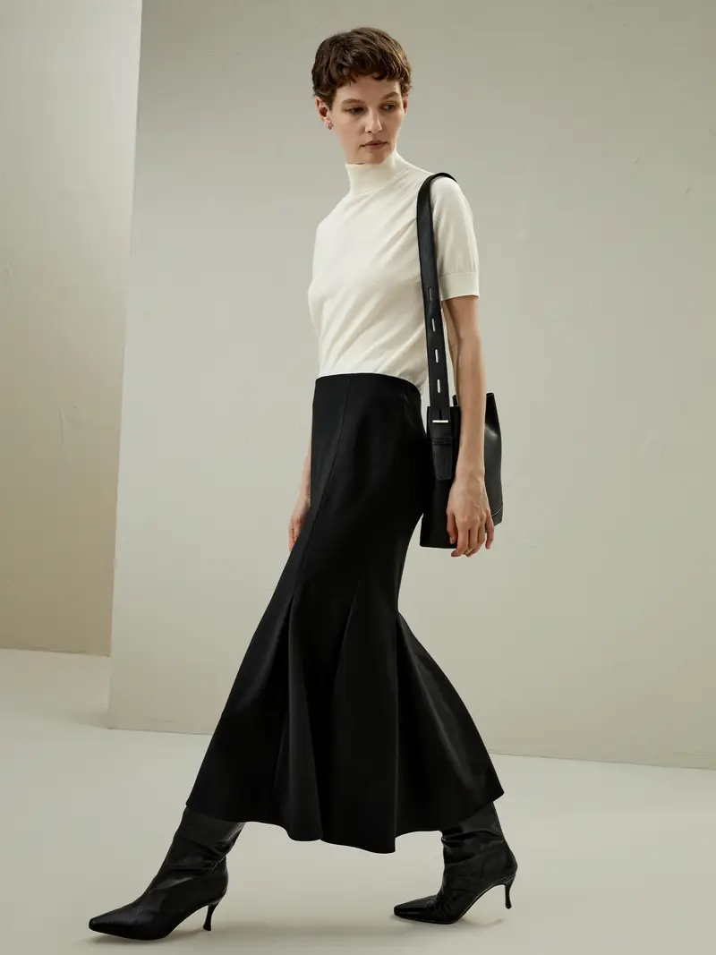 Gonna Lunga In Lana Gonna A Sirena In Lana Lana Merino Confort Di Lusso E Vestibilità Fluid Nero