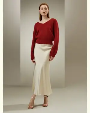 Gonna Lunga Seta Charmeuse Di Seta Double-Face Charmeuse Di Seta Double-Face Tessitura Lussuosa Elegante Giglio Bianco