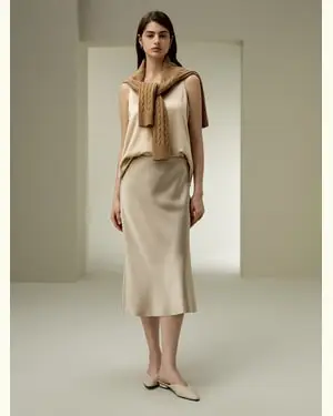 Gonna Midi In Seta Delicato Sulla Pelle Su Entrambi I Lati100% Seta Di Gelso 100% Seta Di Gelso Comodo E Amichevole Albicocca Chiara