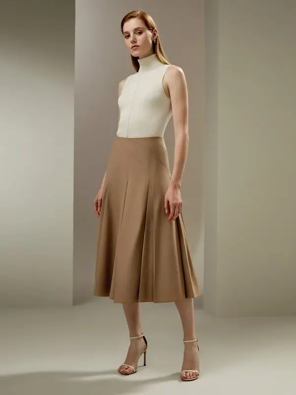 Gonna Midi Plissettata Lana Merino Mocha Marrone Marrone Moka