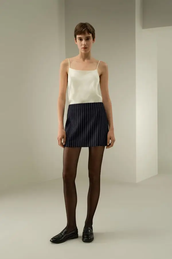 Gonna Mini Sloane Lana a Strisce Blu Navy e Versatile Blu navy con righine bianche