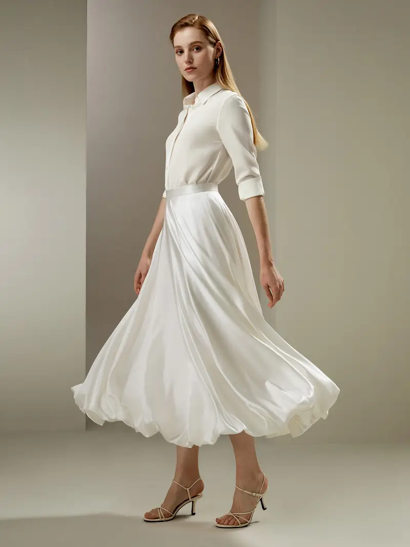 Gonna Seta Bianco Naturale Lunghezza Massima, Emisfero A Bolle Charmeuse Di Seta Perfettamente Adatto Per Clienti Con Le Pelli Sensibili