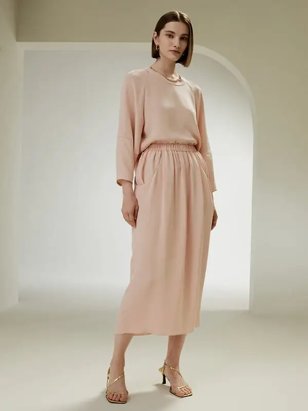 Gonna Seta Lunga Pesca Keen Elastico In Vita E Tasche Laterali 100% Seta Pura Buona Qualità Lavabile In Lavatrice