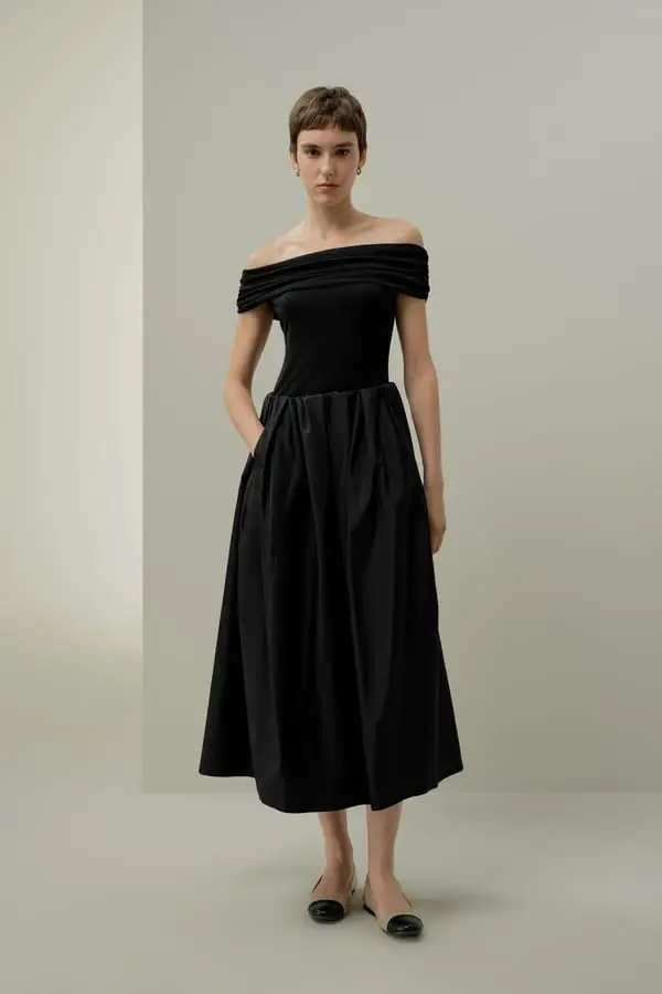 Gonna Taffetà Seta Nero | Elegante e Idrorepellente con Pieghe Vita | Perfetta per Eventi