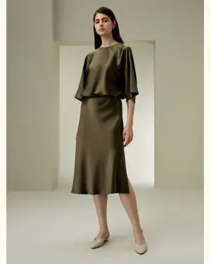 Gonne Di Seta Design Pulito In Vita100% Seta 100% Seta Leggera E Resistente Alle Rughe Confort Di Lusso E Vestibilità Fluid Pino