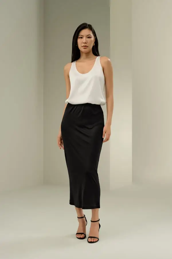 Gonne In Seta Femmina Elegant Silk Jersey Traspirante Superleggero Traspirante, Ipoallergenico Nero