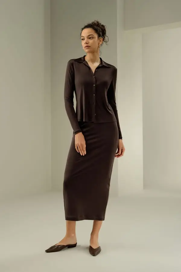 Gonne In Seta Femmina Versatile Silk Jersey Traspirante Superleggero Resiste Durante Tutte Le Stagioni Cacao