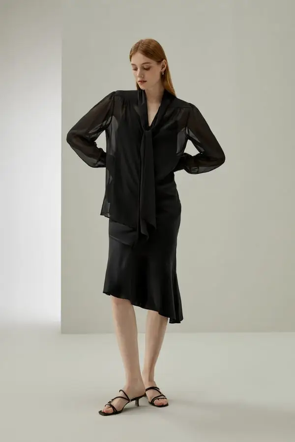 Italia Camicia Seta Blusa Jasmine In Seta Con Papillon Spedizione Gratis Seta Pura Nero