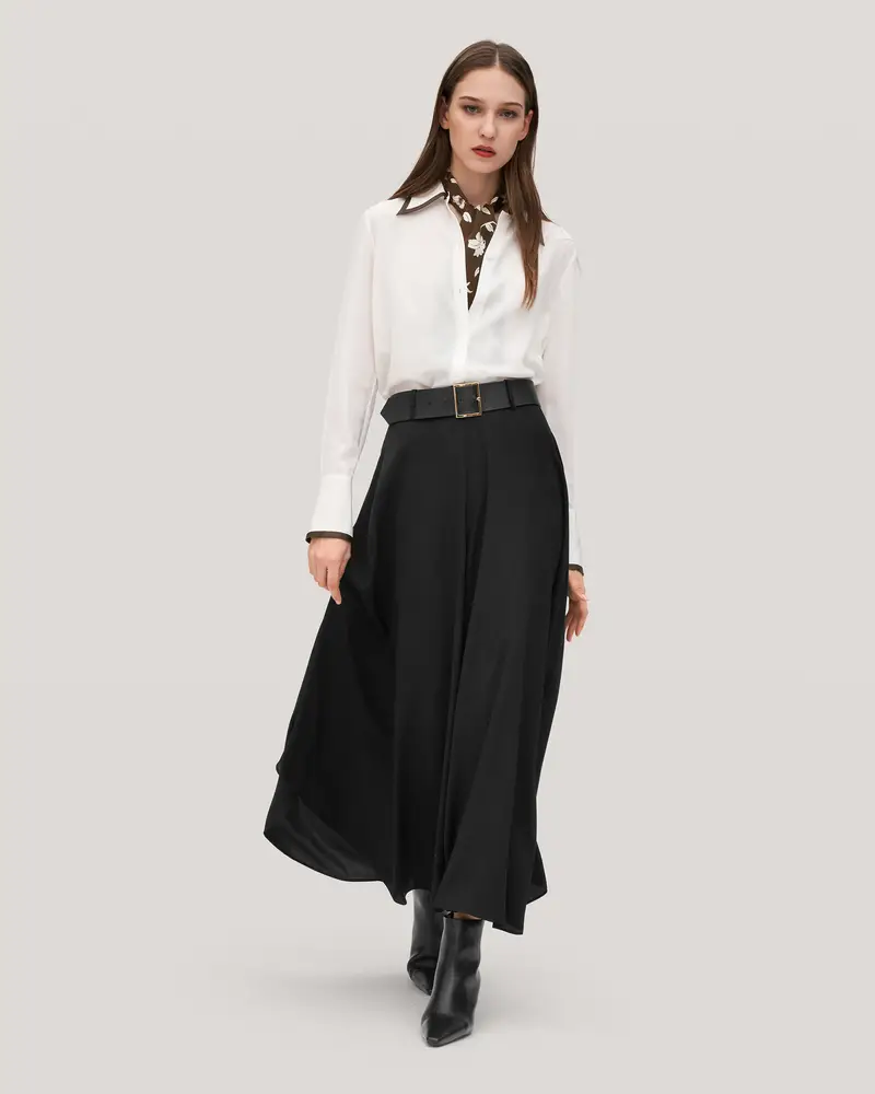 Italia Pantaloni In Fico Di Seta A Gamba Larga Pantaloni In Seta Nero