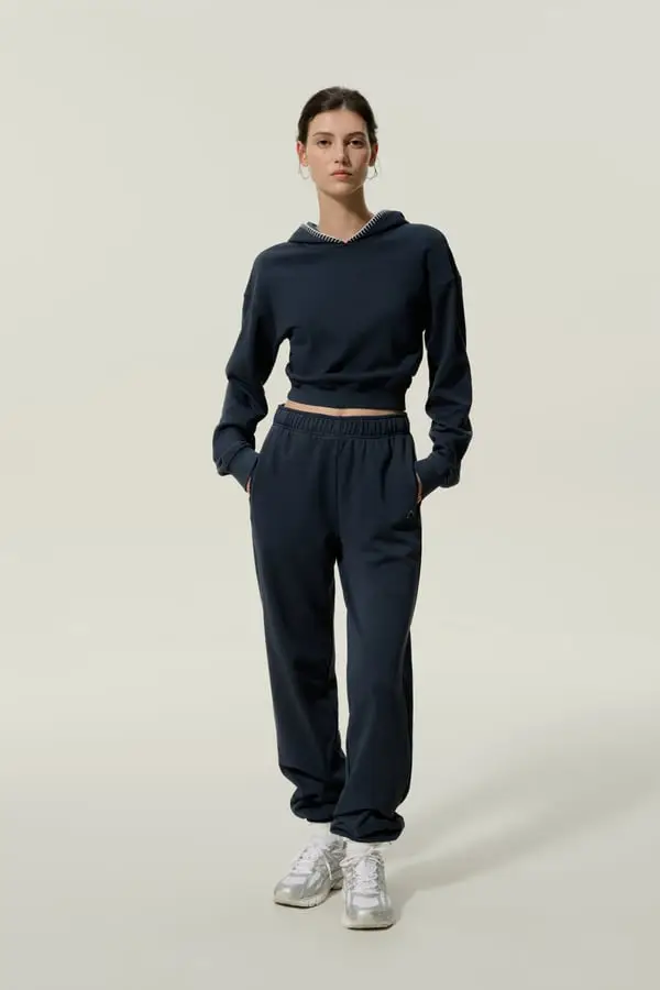 Joggers Donna Morbidi in Seta e Cotone Traspiranti Pantaloni da Tuta Marino