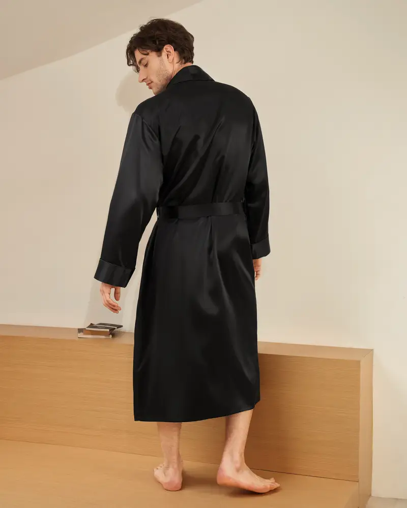 Kimono Donna Seta Uomini Nero Seta Charmeuse Allegri E Traspiranti Super Morbido Resistente All'Usura