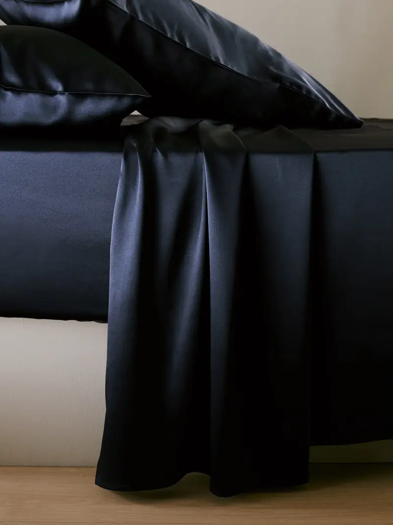 Lenzuola Di Seta Blu-Marino Senza Cucitura, Tocco Morbido Seta Di Gelso Perfettamente Adatto Per Clienti Con Le Pelli Sensibili