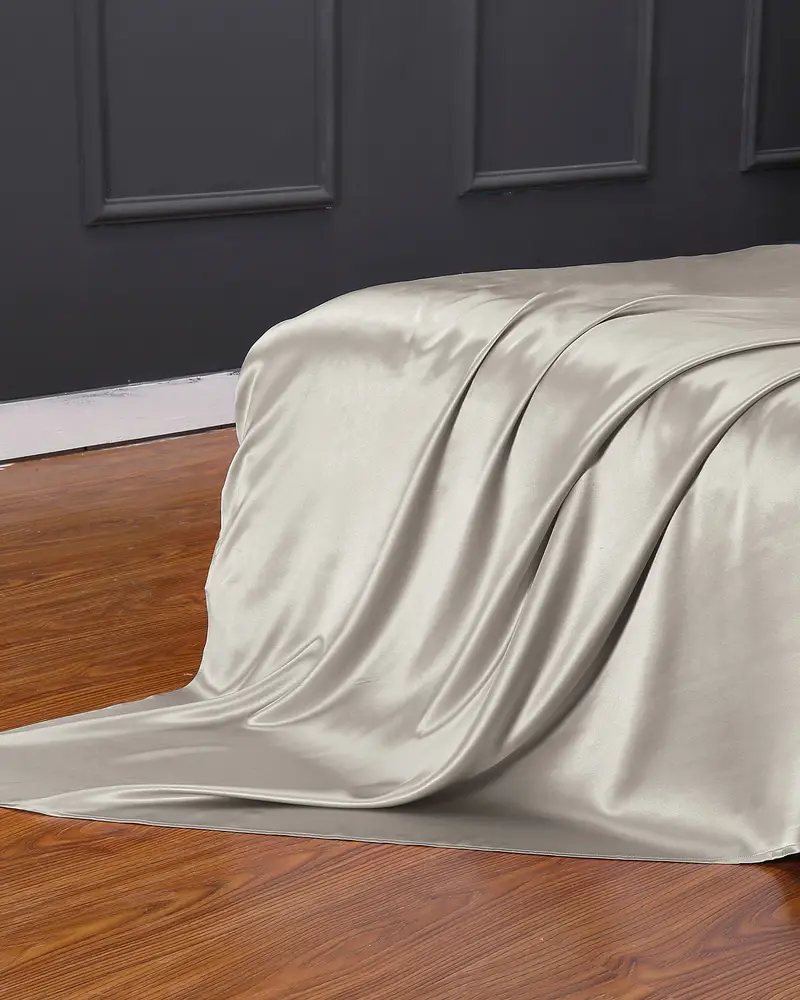 Lenzuola Di Seta Grigio Senza Cucitura, Tocco Morbido 100% Seta Naturale In Un Sonno Profondo E Rigenerante