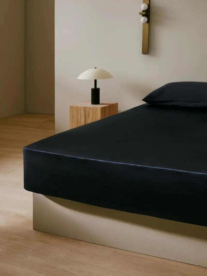 Lenzuola Di Seta Lusso Blu-Marino Numero Di Filo 750 25 Momme Seta Mantiene L'Idratazione Per Un Sonno Migliore