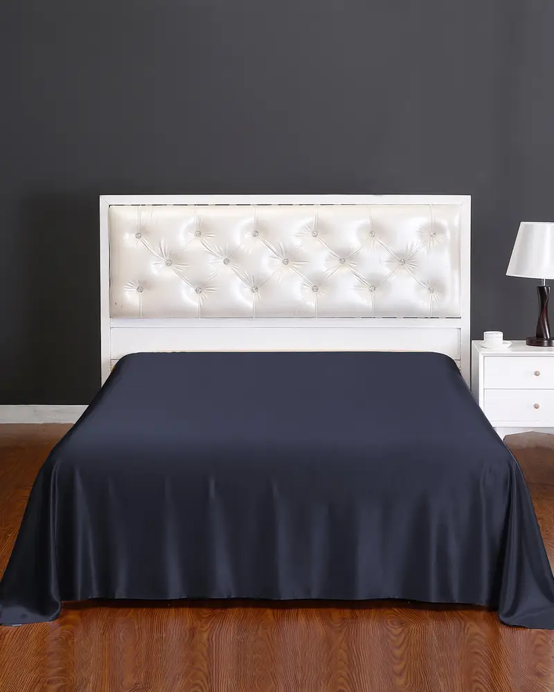 Lenzuola Di Seta Lusso Blu-Marino Senza Cucitura, Tocco Morbido 100% Seta Pura In Un Sonno Profondo E Rigenerante