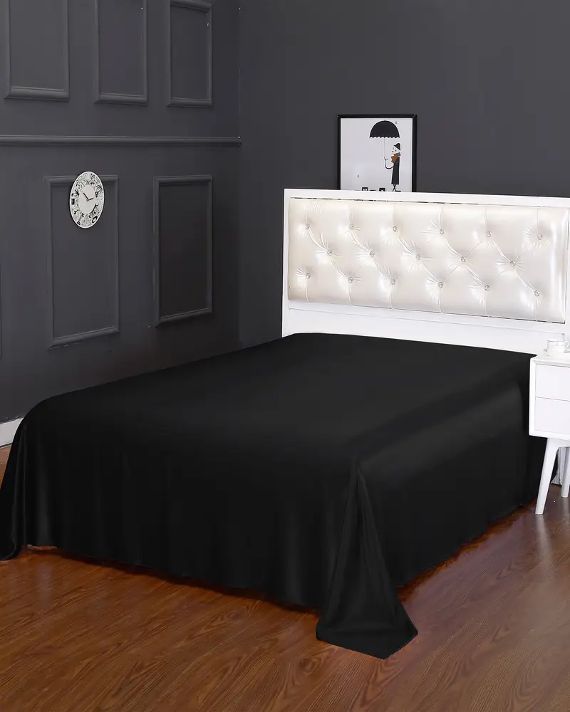 Lenzuola Di Seta Nero Senza Cucitura, Tocco Morbido 100% Seta Naturale Privo Di Sostanze Chimiche Nocive