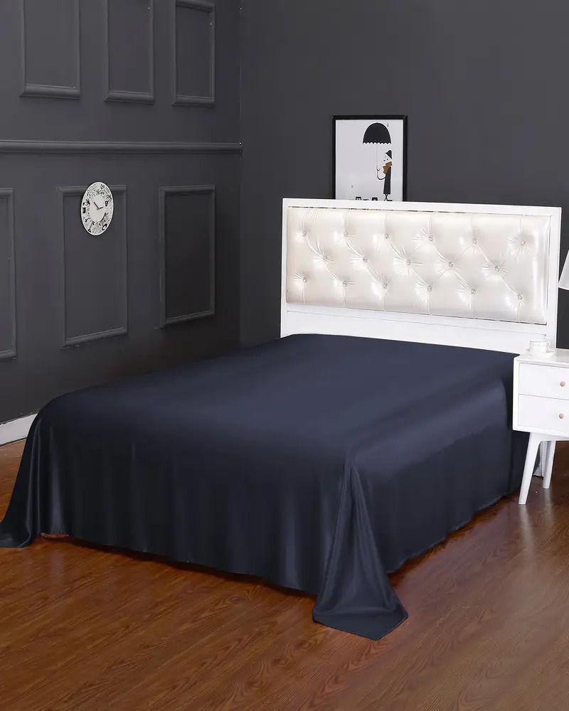 Lenzuola Di Seta Pura Blu-Marino Senza Cucitura, Tocco Morbido Seta Di Gelso Confortevole E Amichevole Per Le Persone Allergiche