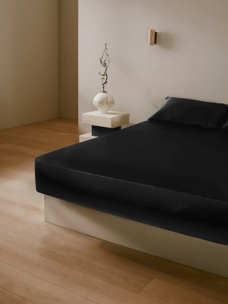 Lenzuola In Seta Pura Nero Numero Di Filo 600 100% Seta Pura Privo Di Sostanze Chimiche Nocive