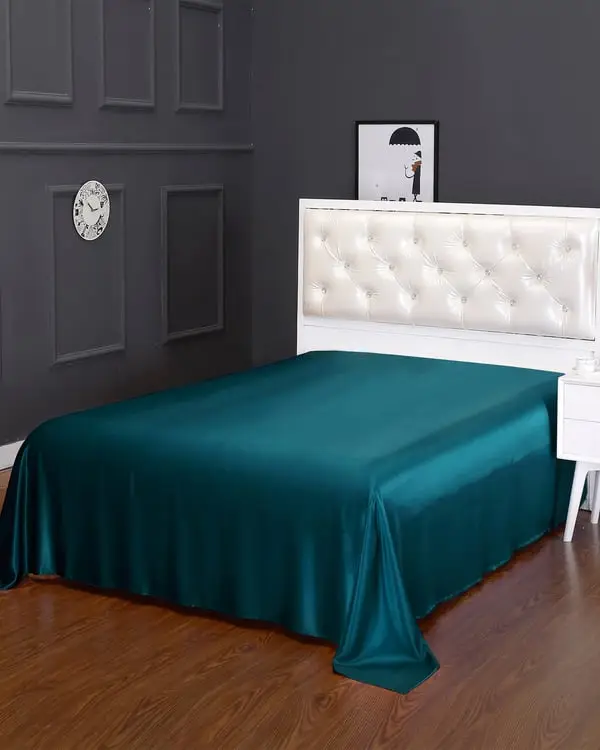 lenzuolo sopra 25 Momme seta charmeuse lucida Verde Acqua Verde Acqua Scuro