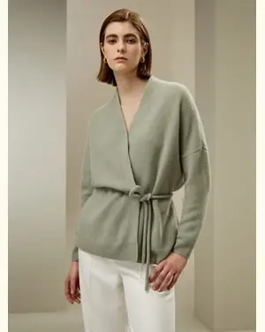 Maglia Cardigan A Maglia Avvolgentemisti Seta-Cashmere Misti Seta-Cashmere Vestibilità Rilassata Facile Da Abbinare Verde Acqua