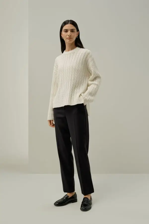 Maglia Cashmere Donna Bianco | Girocollo, Caldo e Morbido, Design Intrecciato, Vestibilità Oversize