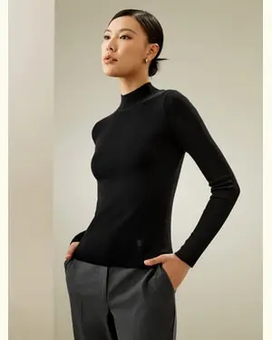 Maglia Cashmere Donna Caloremaglia Di Seta Maglia Di Seta Vestibilità Slim Naturalmente Antibatterico Nero