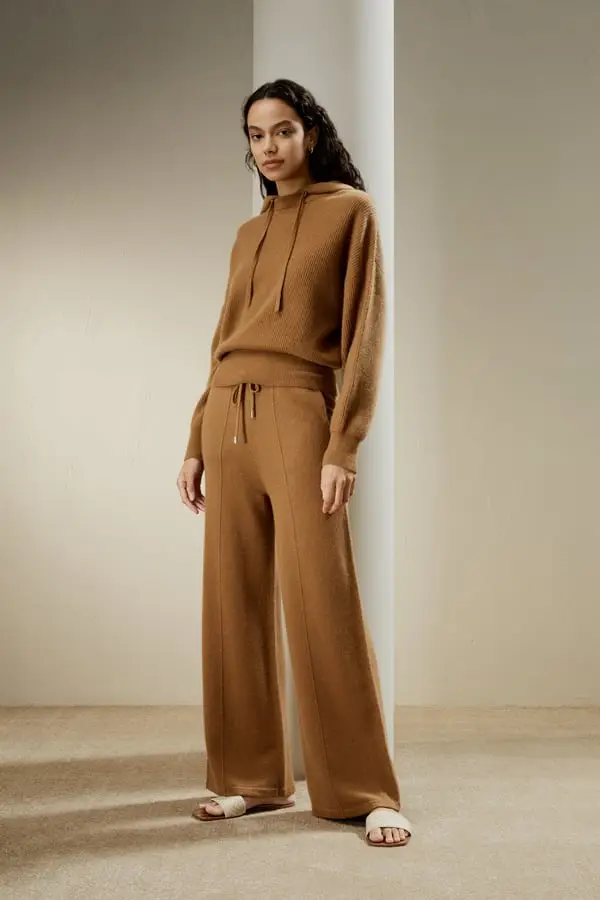 Maglia Cashmere Donna Caramello Maglia A Coste, Spalla Cadente 100% Cashmere Morbido Al Tatto Come Un Bambino