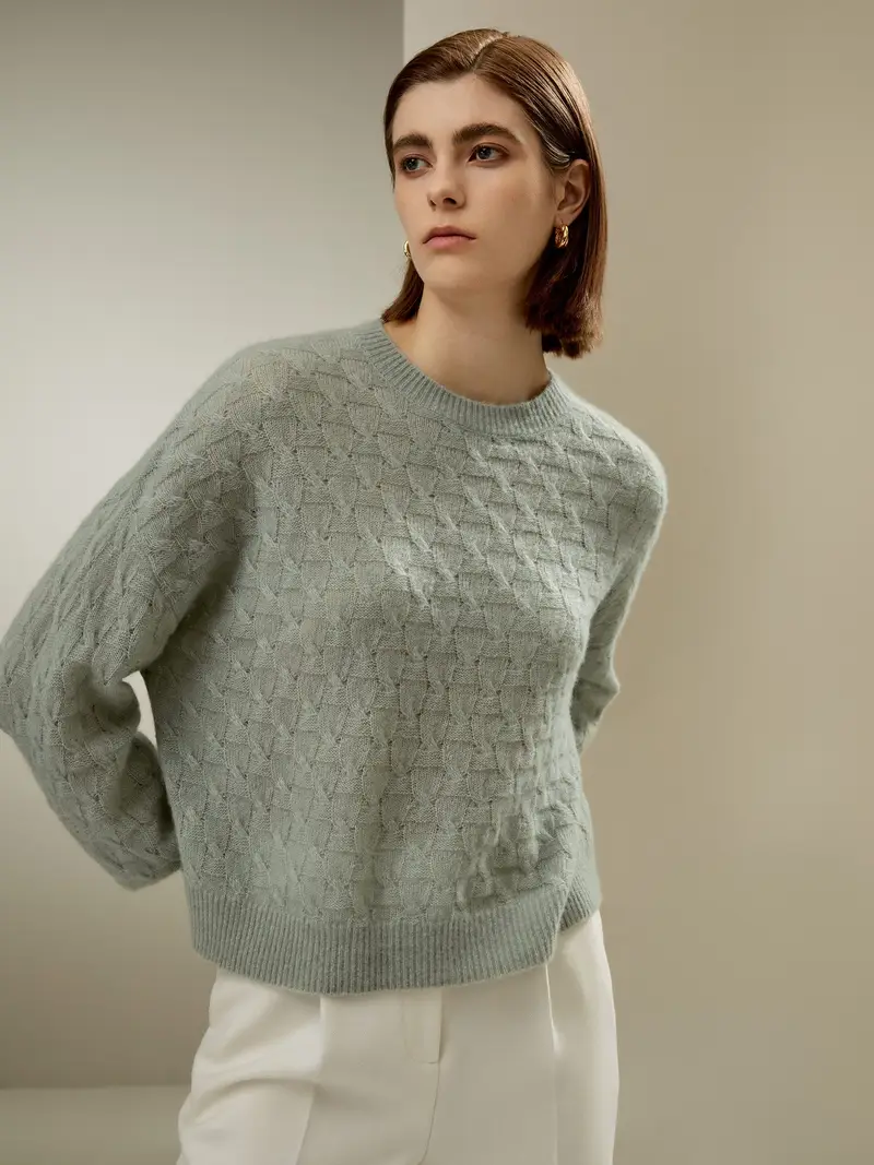 Maglia Cashmere Donna Spalle Scesemisti Seta-Cashmere Misti Seta-Cashmere Vestibilità Regolare Leggera E Resistente Alle Rughe Verde Acqua