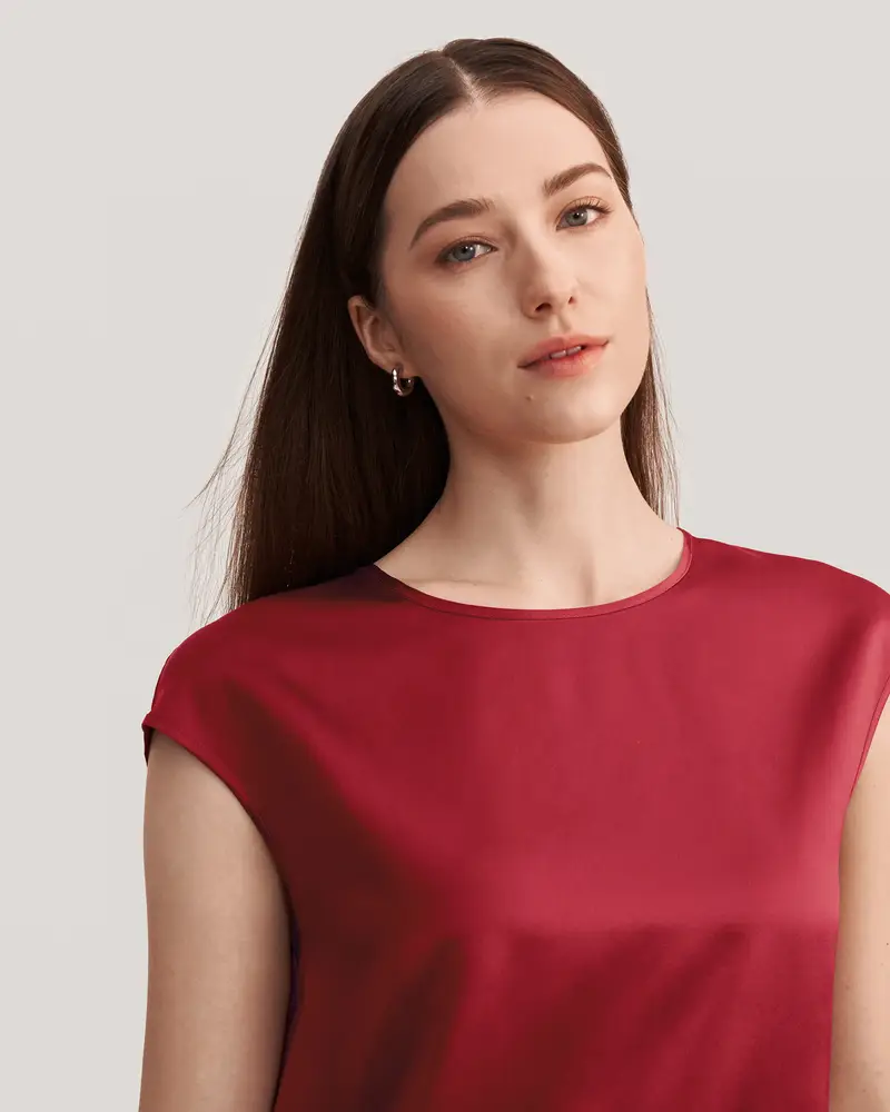 Maglia Di Seta Donna Violetto Rosso Girocollo, Vestibilità Rilassata 100% Seta Pura Privo Di Sostanze Chimiche Nocive