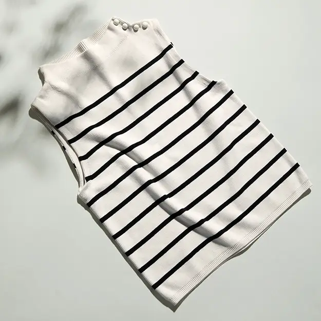 Maglia Di Seta Strisce Nere Senza Maniche, Taglio Slim Seta Naturale Privo Di Sostanze Chimiche Nocive