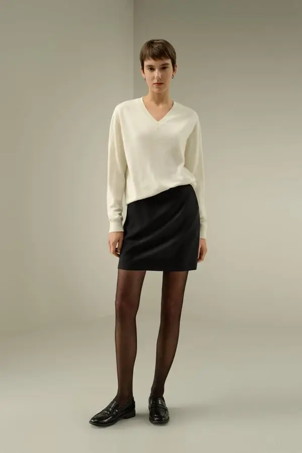 Maglia Donna Cashmere Bianco Naturale | Morbido e Leggero 100% Baby Cashmere | Scollo a V | Oversize