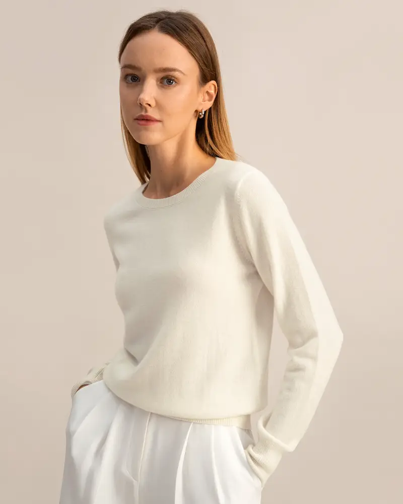 Maglia Girocollo Baby Cashmere Vestibilità Regolare Leggero E Morbido Bianco Naturale