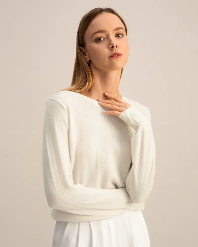 Maglia Girocollo Baby Cashmere Vestibilità Regolare Leggero E Morbido Bianco Naturale