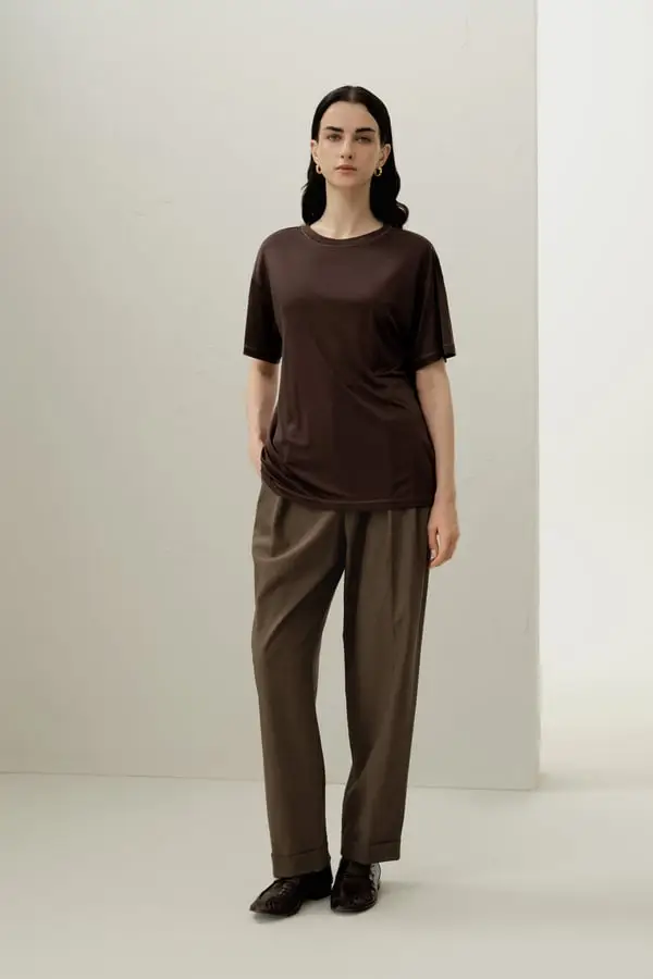 Maglietta Oversized Seta Cacao - Lussuosa, Traspirante e Rilassante in Jersey di Seta