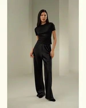 Maglietta Seta Femmina Semi-Corto Silk Jersey Ecologico E Non Tossico Traspirante, Ipoallergenico Nero