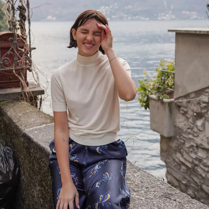 Magliette In Seta Donna Bianco Mezza Manica, Piede Regolare Seta E Cachemire Dermocompatibile E Traspirante