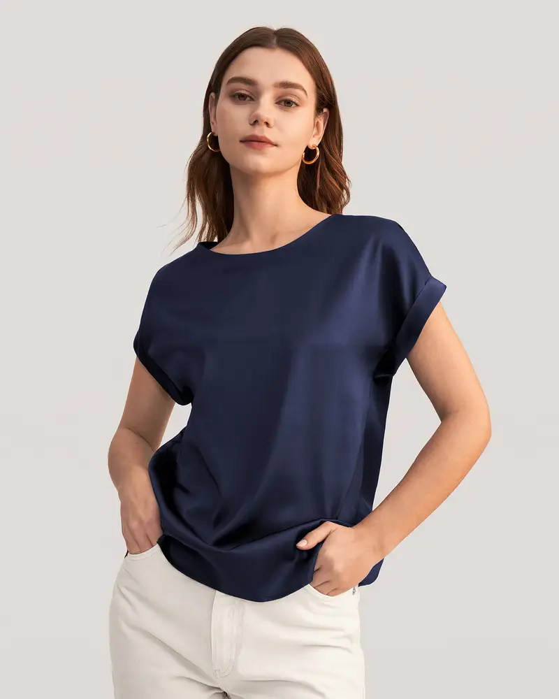 Magliette In Seta IT Donna Blu-Marino