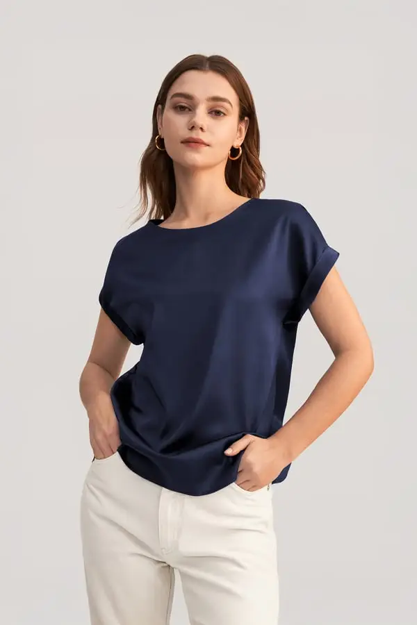 Magliette In Seta IT Donna Blu-Marino