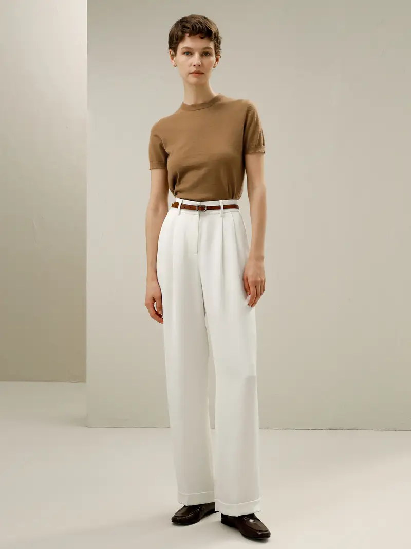 Maglione A Girocollo In Cashmere Caramello Camicia A Strato Di Base 100% Cashmere Si Adatta Meglio Alla Forma Del Corpo