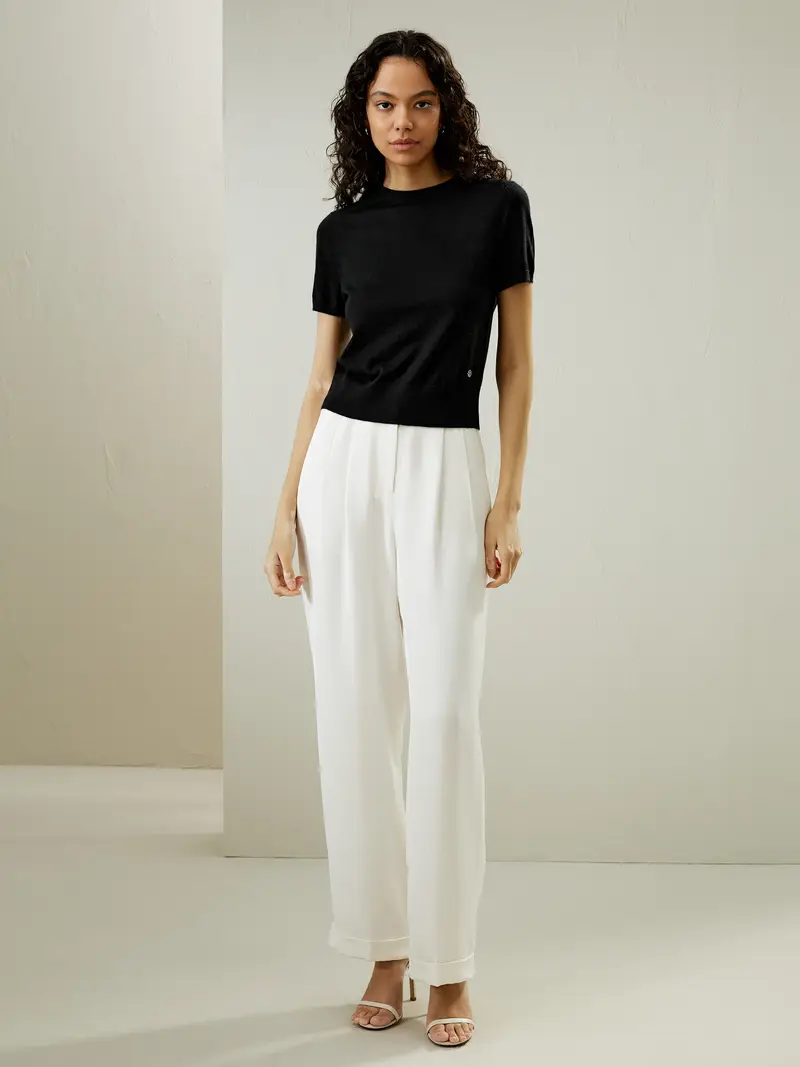 Maglione A Girocollo In Cashmere Nero Camicia A Strato Di Base 100% Cashmere Buon Valore, Rispettoso Della Pelle