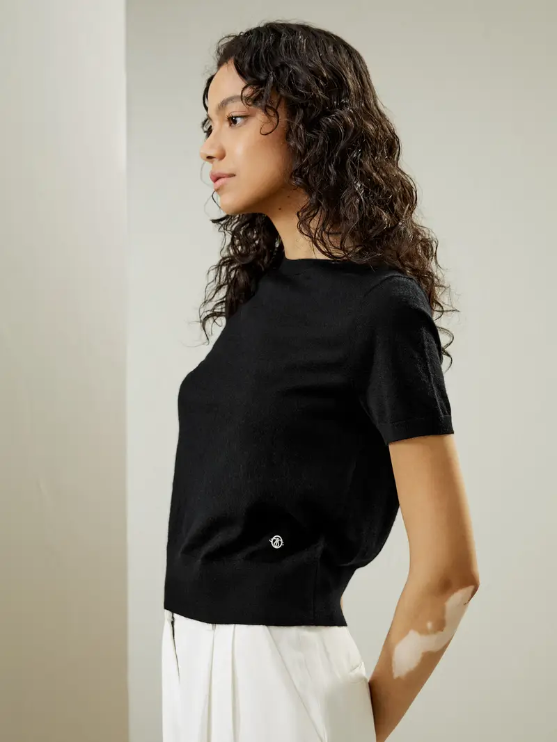 Maglione A Girocollo In Cashmere Nero Versatile, Indosso Essenziale 100% Cashmere Privo Di Sostanze Chimiche Nocive