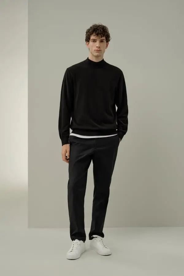 Maglione Baby Cashmere Nero - Morbido Collo Alto Slim Fit