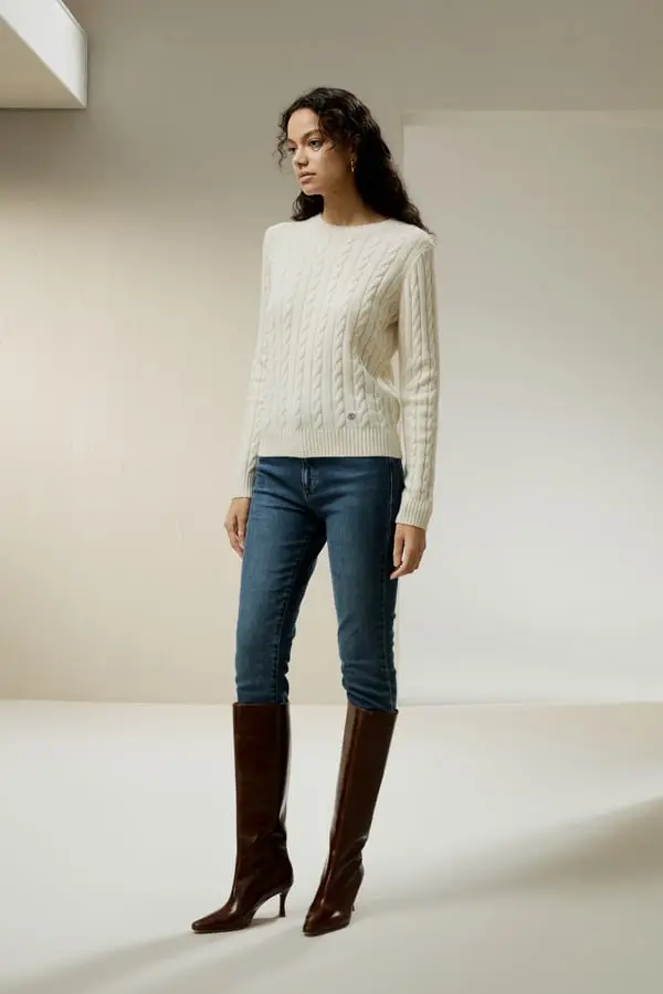 Maglione Donna in Lana Merino e Cachemire Bianco ed Elegante