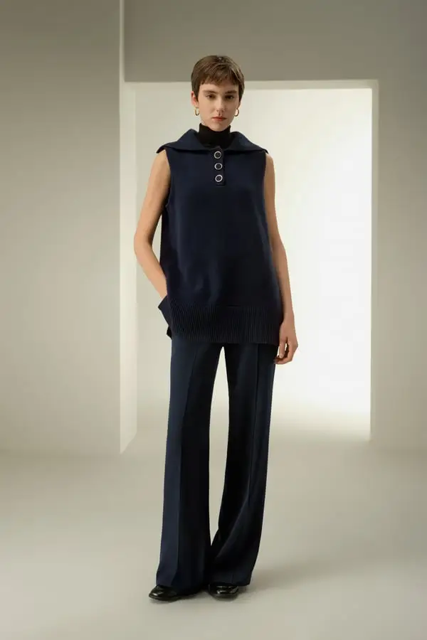 Maglione Donna Lana Cashmere Collo Marinara Blu-Marino