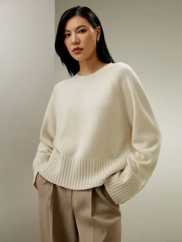 Maglione Oversize Lana Merino e Cashmere Bianco - Morbido Caldo ed Elegante