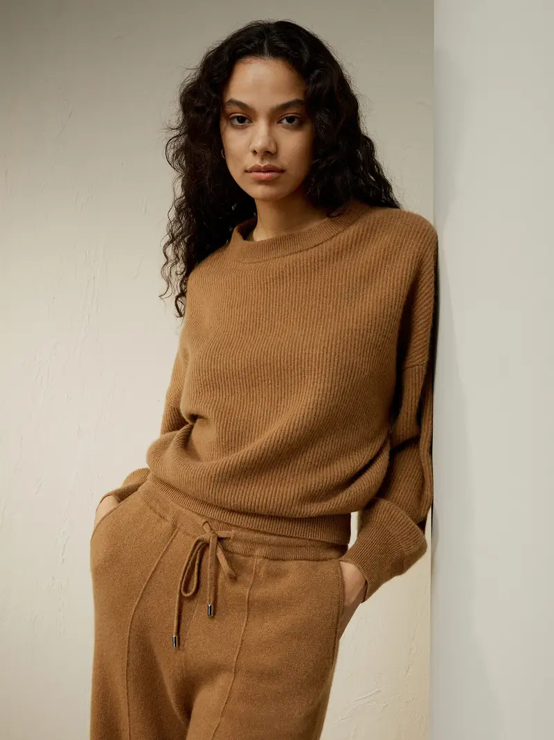 Maglioni Cashmere Donna Caramello Cappuccio Staccabile Con Bottoni 100% Cashmere Morbido Al Tatto